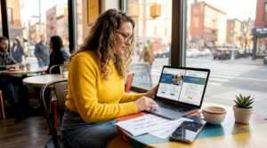 Woman comparing recovery support options on laptop