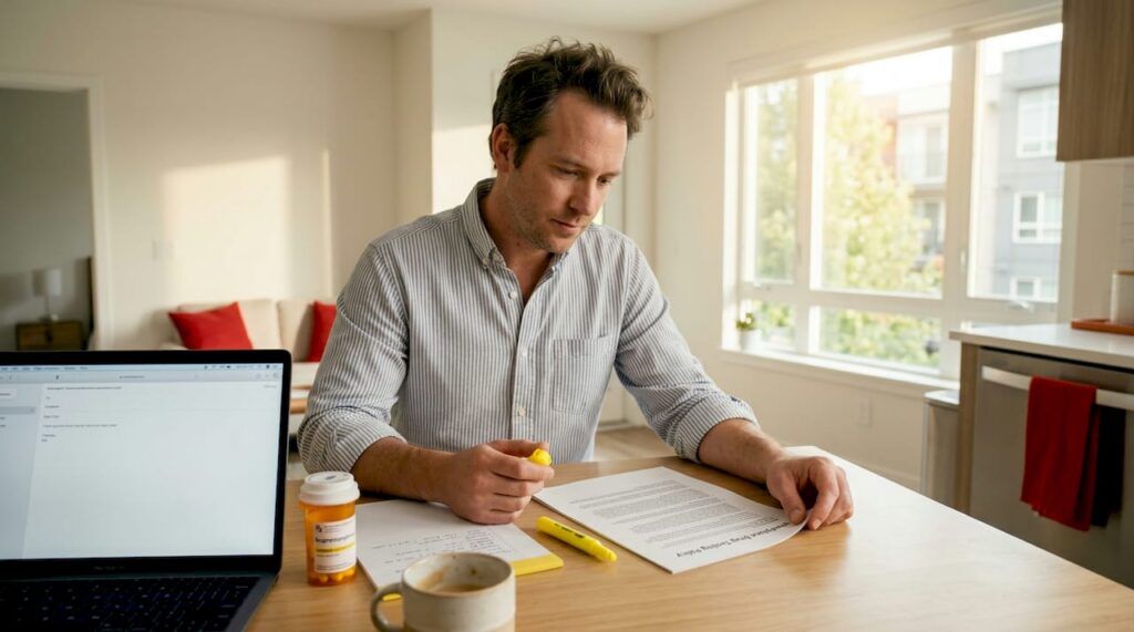 Employee at desk reviewing drug testing policy