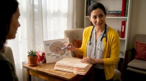 Physician explains brain medication diagram