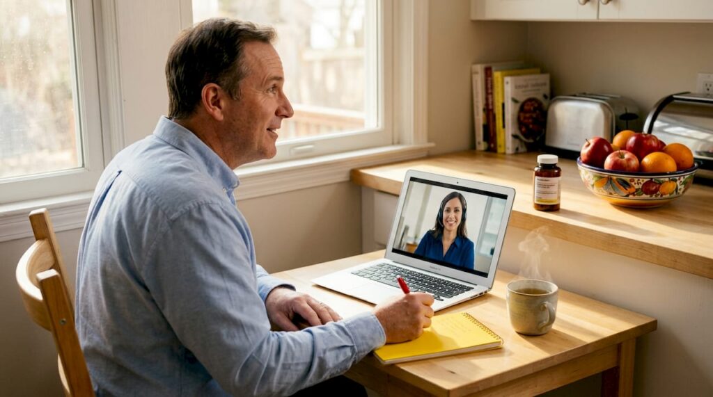 Man in telemedicine Suboxone appointment at home