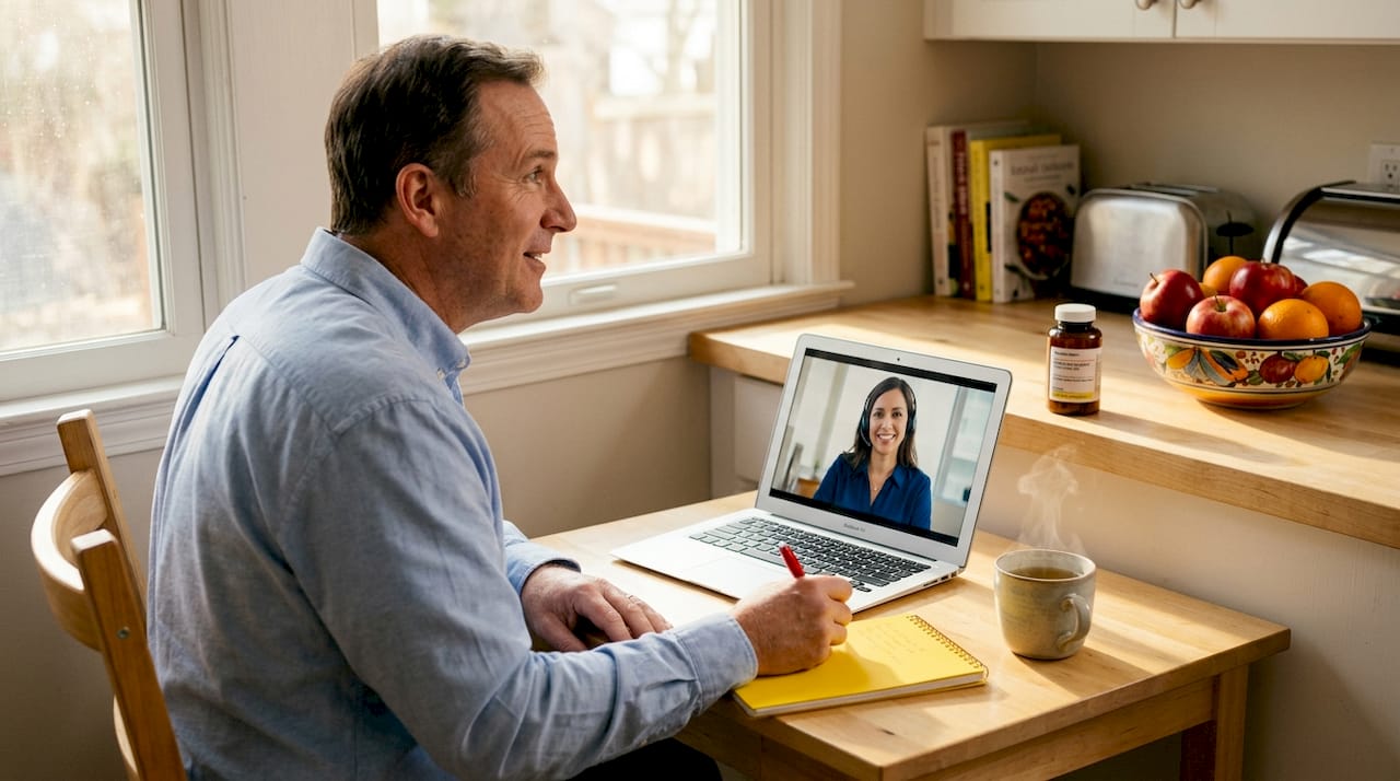 Man in telemedicine Suboxone appointment at home