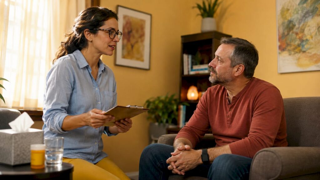 Patient consulting doctor about precipitated withdrawal