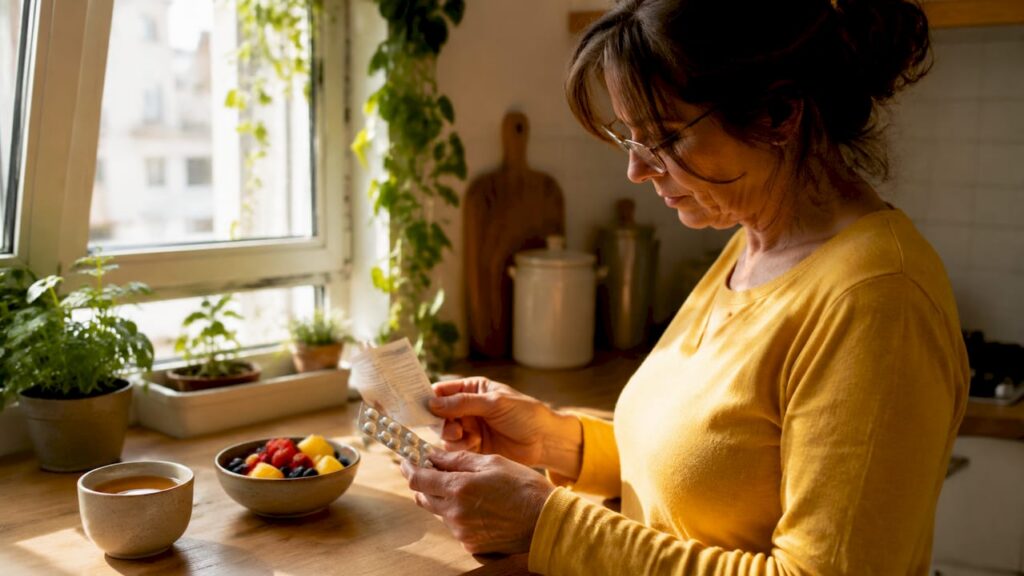 Woman reviewing Suboxone medication at kitchen table