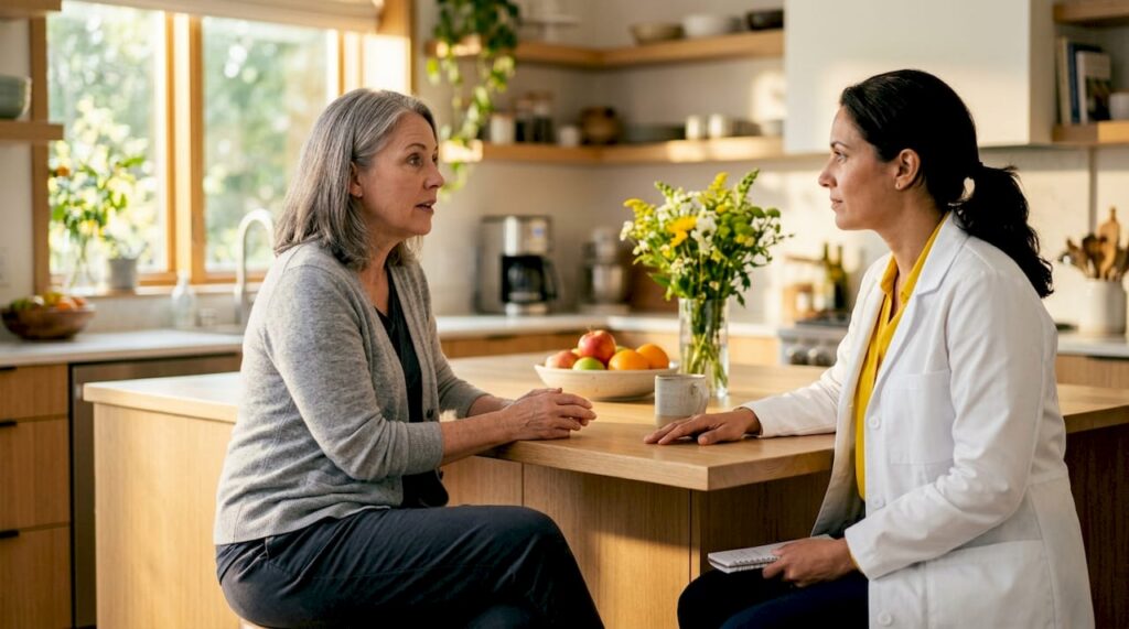 Patient consulting clinician about chronic pain management