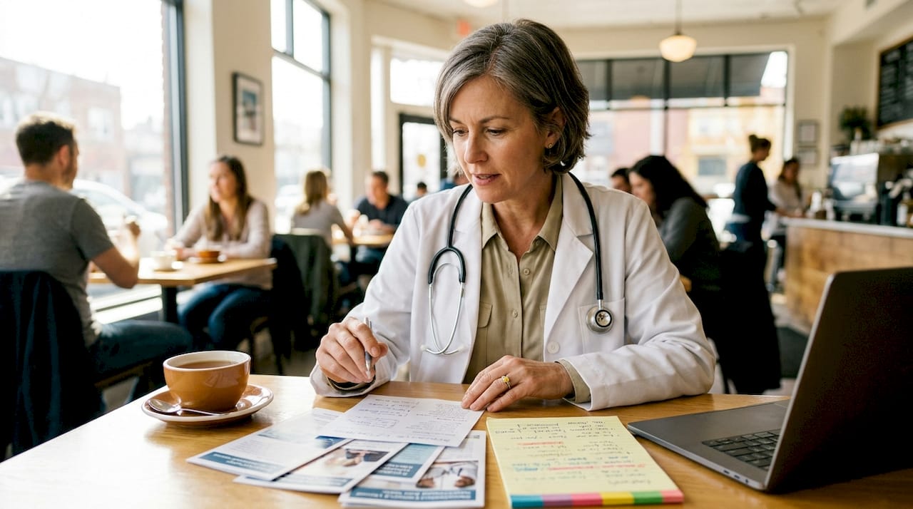 Healthcare provider reviewing treatment clinic brochures