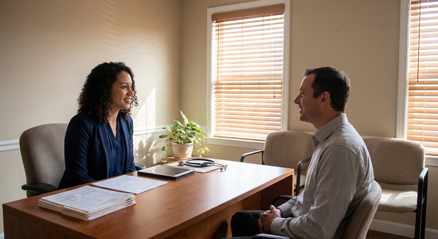 Healthcare provider consulting with patient in a Maryland medical office during a MAT treatment discussion